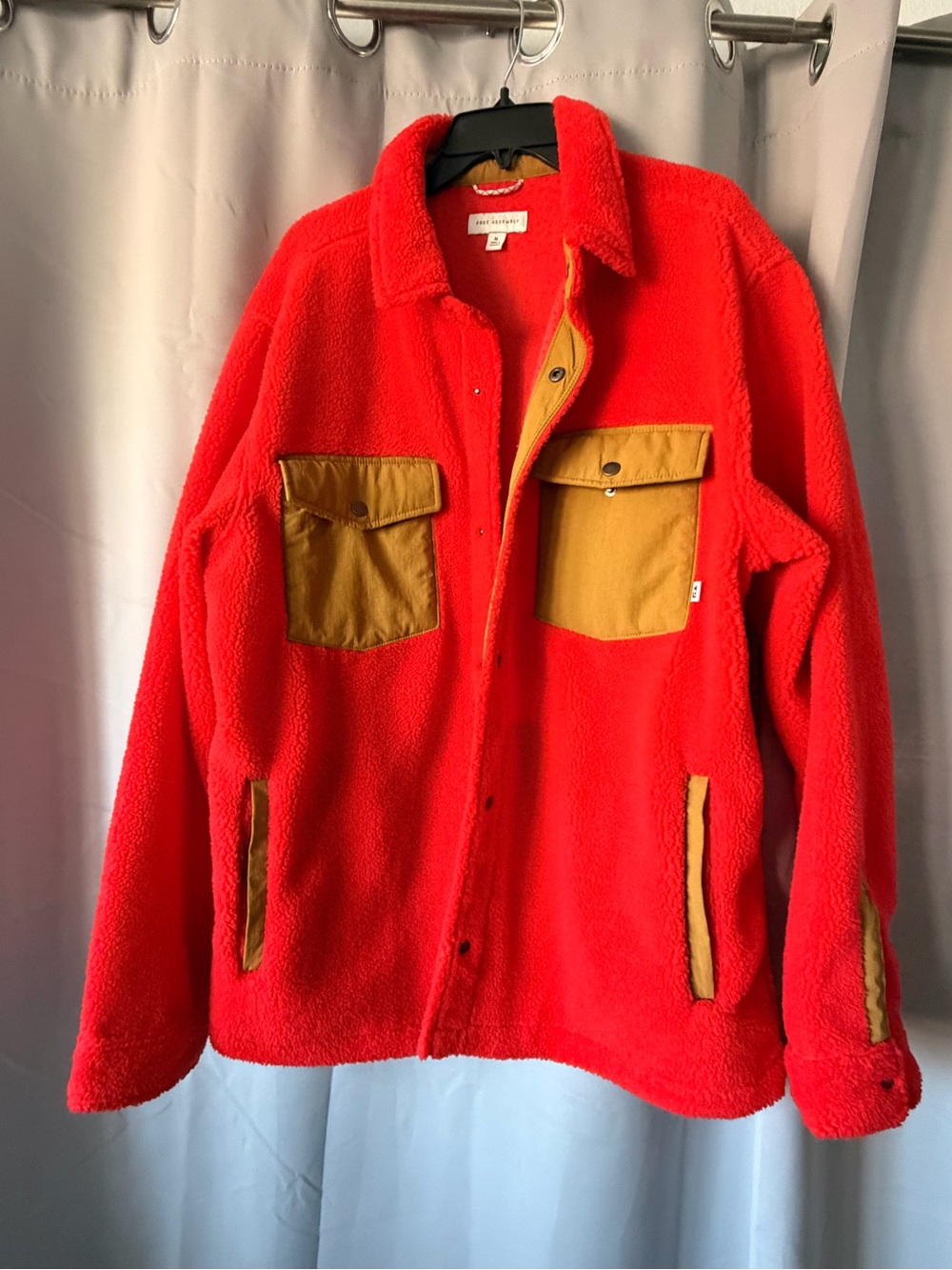 FREE ASSEMBLY Tangerine Red Sherpa Jacket with Tan Pocket Accents - XL